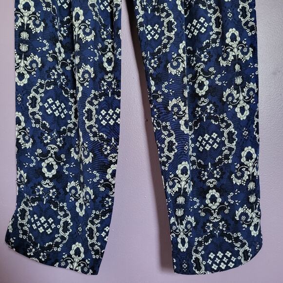 Vintage Robin Sinkler High Waisted Pleated Blue Floral Tapered Lightweight Pants - Picture 5 of 16